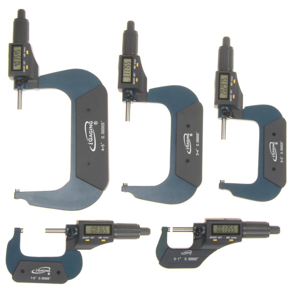 5-6 /0.00005 Large LCD Inch/Metric 2-3 4-5 1-2 3-4 iGaging 0-6 Digital Electronic Outside Micrometer Set 0-1 